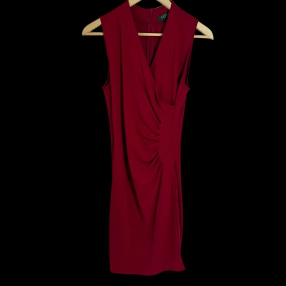 Lauren Ralph Lauren Red Sleeveless Faux Wrap Dress Sz P